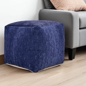 Homeroots 18" Blue Chenille Cube Pouf Ottoman Navy Blue  534107