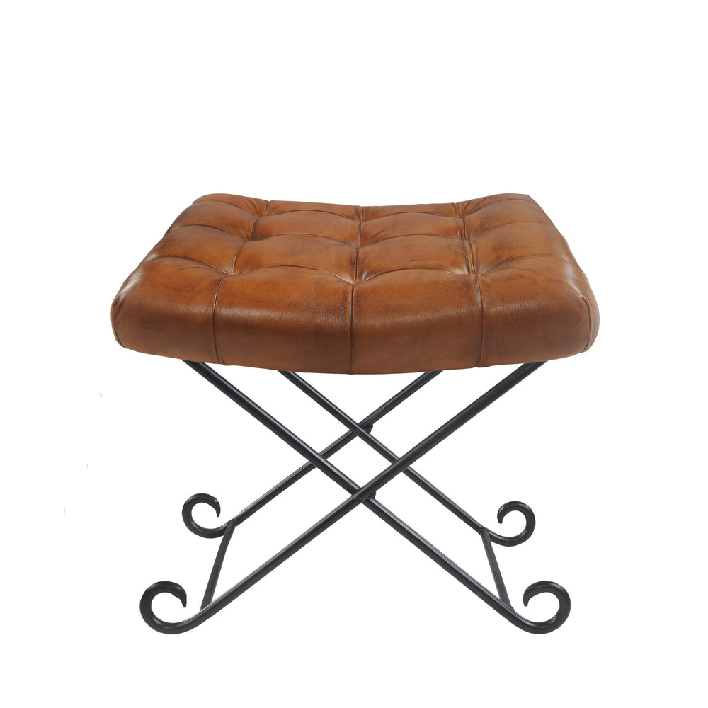 Homeroots 14" Brown Faux Leather Footstool Ottoman   534108