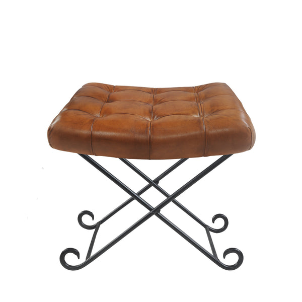 Homeroots 14" Brown Faux Leather Footstool Ottoman   534108
