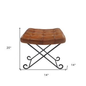 Homeroots 14" Brown Faux Leather Footstool Ottoman   534108