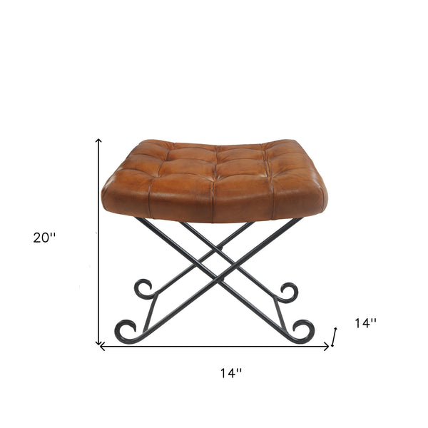 Homeroots 14" Brown Faux Leather Footstool Ottoman   534108