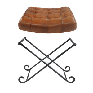 Homeroots 14" Brown Faux Leather Footstool Ottoman   534108