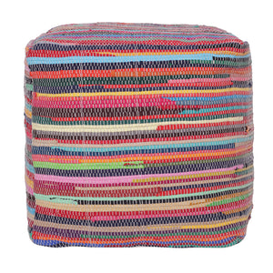 Homeroots 18" Red Cotton Cube Striped Pouf Ottoman   534109