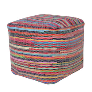 Homeroots 18" Red Cotton Cube Striped Pouf Ottoman   534109