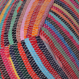 Homeroots 18" Red Cotton Cube Striped Pouf Ottoman   534109