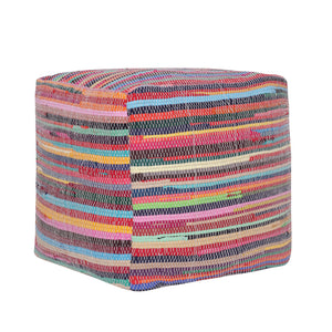 Homeroots 18" Red Cotton Cube Striped Pouf Ottoman   534109