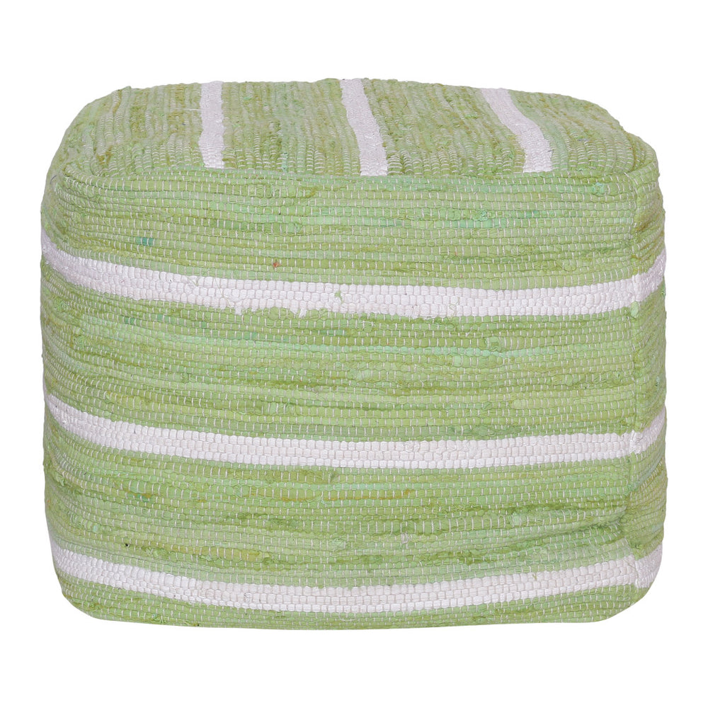 Homeroots 18" Green Cotton Cube Striped Pouf Ottoman   534110