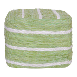 Homeroots 18" Green Cotton Cube Striped Pouf Ottoman   534110
