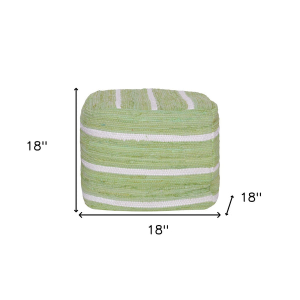 Homeroots 18" Green Cotton Cube Striped Pouf Ottoman   534110