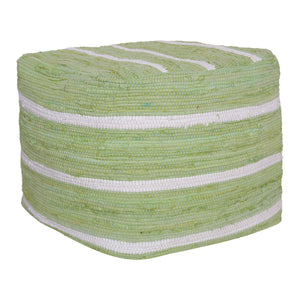 Homeroots 18" Green Cotton Cube Striped Pouf Ottoman   534110