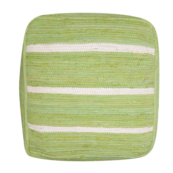 Homeroots 18" Green Cotton Cube Striped Pouf Ottoman   534110