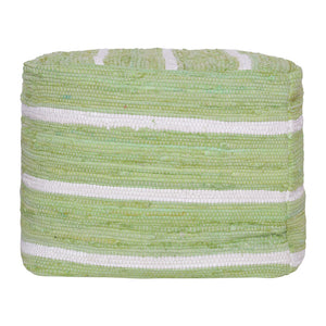 Homeroots 18" Green Cotton Cube Striped Pouf Ottoman   534110