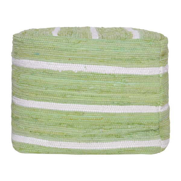 Homeroots 18" Green Cotton Cube Striped Pouf Ottoman   534110