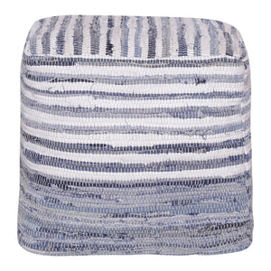 Homeroots 18" Blue Cotton Cube Striped Pouf Ottoman   534111