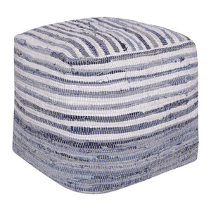 Homeroots 18" Blue Cotton Cube Striped Pouf Ottoman   534111