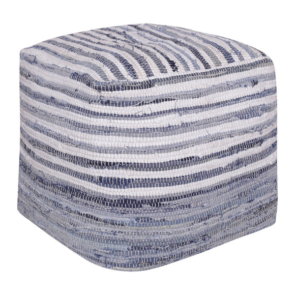 Homeroots 18" Blue Cotton Cube Striped Pouf Ottoman   534111