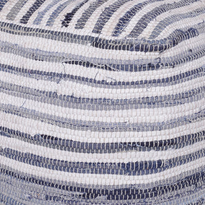 Homeroots 18" Blue Cotton Cube Striped Pouf Ottoman   534111