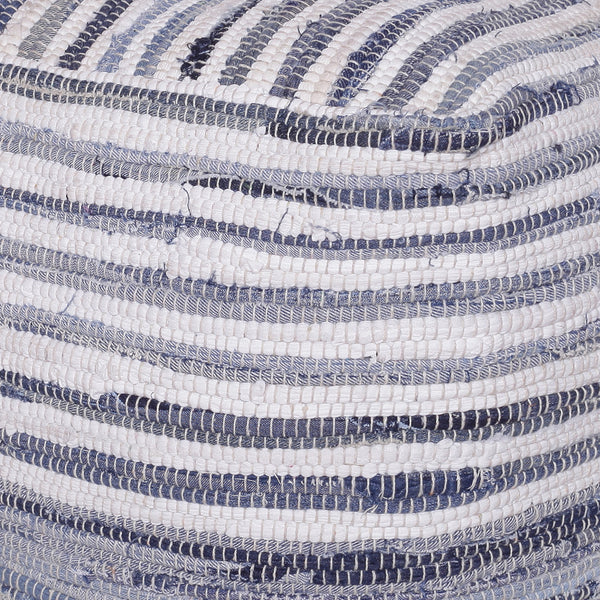 Homeroots 18" Blue Cotton Cube Striped Pouf Ottoman   534111