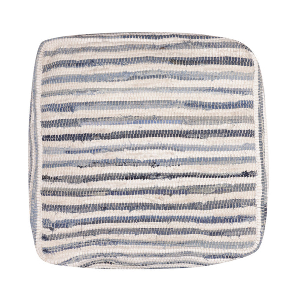 Homeroots 18" Blue Cotton Cube Striped Pouf Ottoman   534111