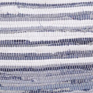 Homeroots 18" Blue Cotton Cube Striped Pouf Ottoman   534111