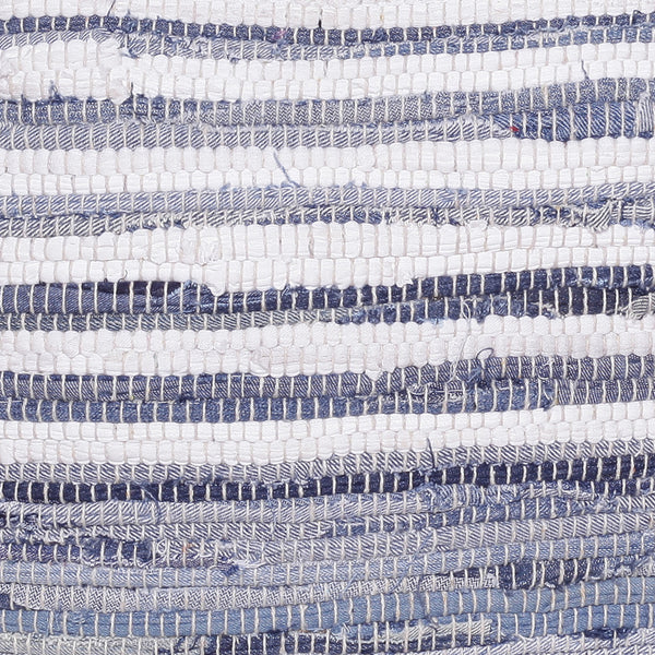 Homeroots 18" Blue Cotton Cube Striped Pouf Ottoman   534111