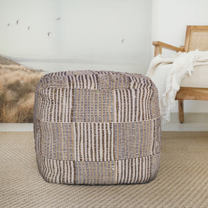 Homeroots 18" Brown Cotton Cube Geometric Pouf Ottoman   534112