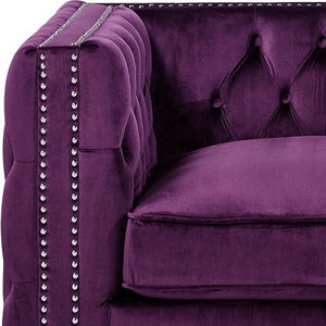 Homeroots 35" Purple And Silver Velvet Tufted Club Chair Purple  534116