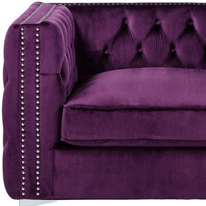 Homeroots 35" Purple And Silver Velvet Tufted Club Chair Purple  534116