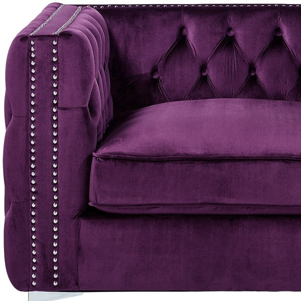 Homeroots 35" Purple And Silver Velvet Tufted Club Chair Purple  534116