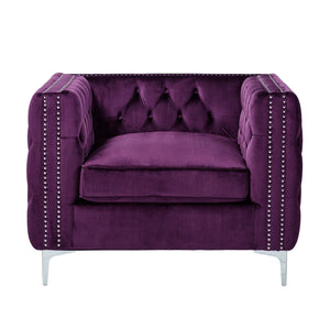 Homeroots 35" Purple And Silver Velvet Tufted Club Chair Purple  534116
