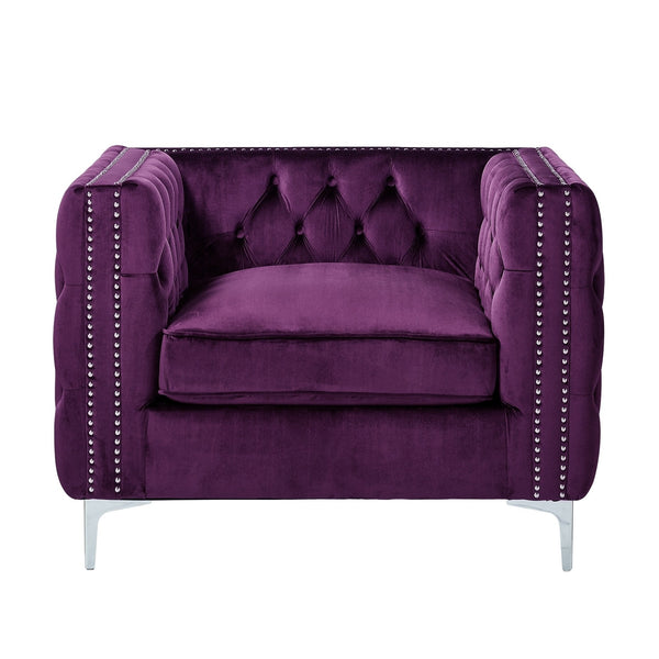 Homeroots 35" Purple And Silver Velvet Tufted Club Chair Purple  534116