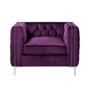 Homeroots 35" Purple And Silver Velvet Tufted Club Chair Purple  534116