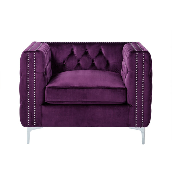 Homeroots 35" Purple And Silver Velvet Tufted Club Chair Purple  534116