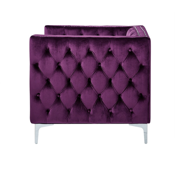 Homeroots 35" Purple And Silver Velvet Tufted Club Chair Purple  534116