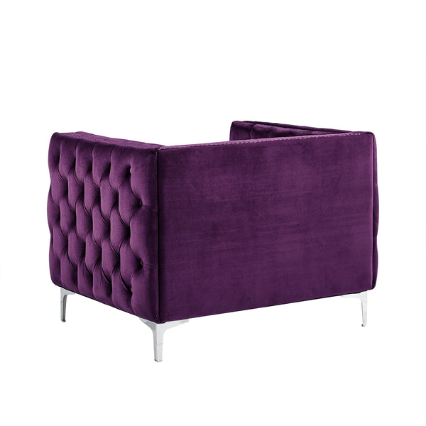 Homeroots 35" Purple And Silver Velvet Tufted Club Chair Purple  534116