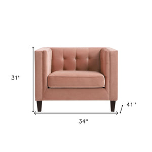 Homeroots 34" Blush And Espresso Velvet Tufted Club Chair Blush  534117