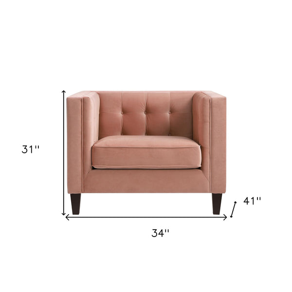 Homeroots 34" Blush And Espresso Velvet Tufted Club Chair Blush  534117