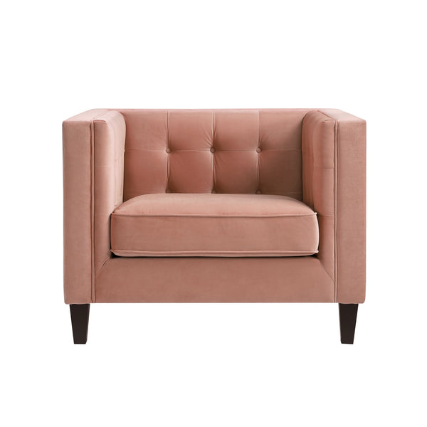 Homeroots 34" Blush And Espresso Velvet Tufted Club Chair Blush  534117