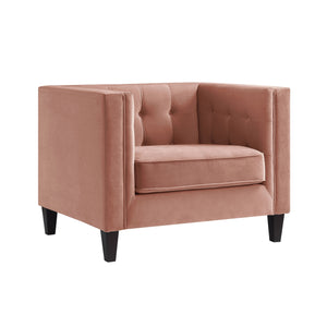 Homeroots 34" Blush And Espresso Velvet Tufted Club Chair Blush  534117