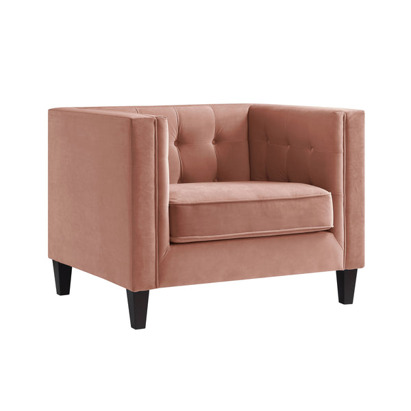 Homeroots 34" Blush And Espresso Velvet Tufted Club Chair Blush  534117