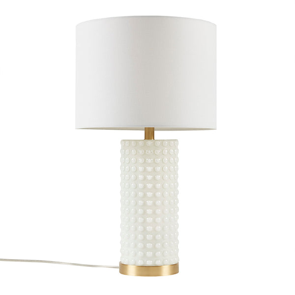 JLA Home INK+IVY - Textured White Glass Dot Lamp with Polished Gold Base, Compact 21" Table Lamp for Nightstand Décor II153-0146