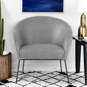 Homeroots 31" Light Gray And Black Faux Leather Barrel Chair   534129