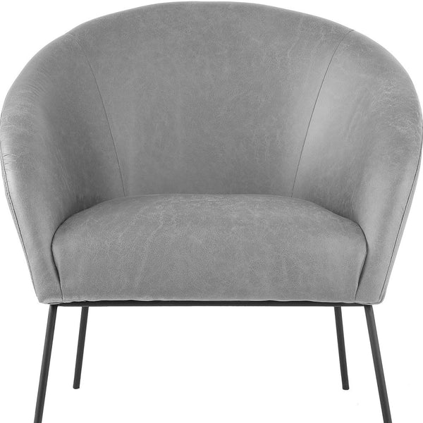 Homeroots 31" Light Gray And Black Faux Leather Barrel Chair   534129
