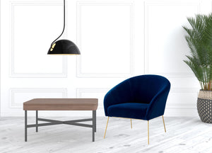 Homeroots 31" Navy Blue And Gold Velvet Barrel Chair   534133