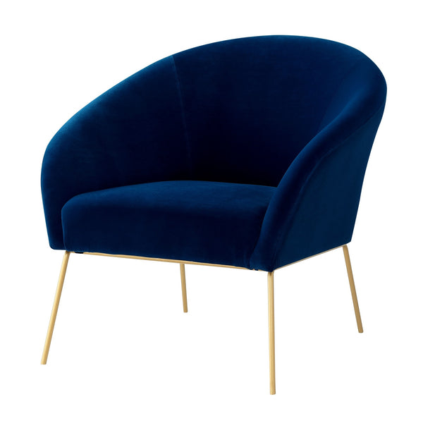 Homeroots 31" Navy Blue And Gold Velvet Barrel Chair   534133