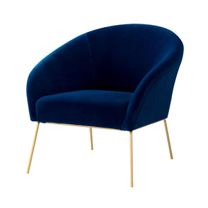 Homeroots 31" Navy Blue And Gold Velvet Barrel Chair   534133