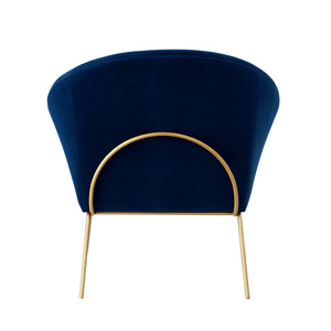 Homeroots 31" Navy Blue And Gold Velvet Barrel Chair   534133