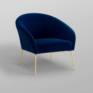 Homeroots 31" Navy Blue And Gold Velvet Barrel Chair   534133