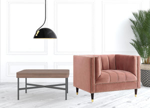 Homeroots 34" Blush And Gold Velvet Tufted Club Chair Blush,Gold  534134