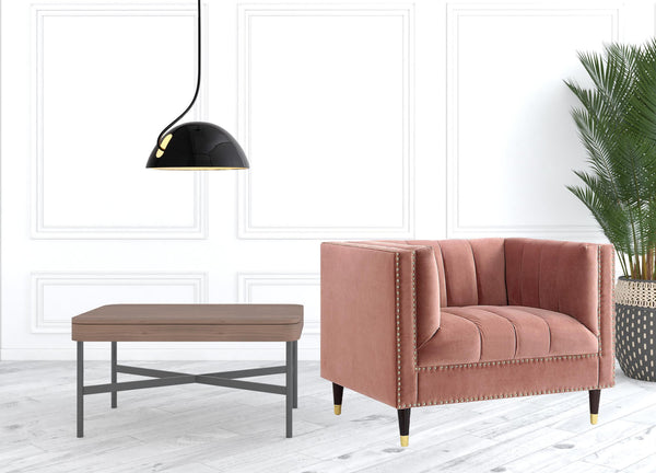 Homeroots 34" Blush And Gold Velvet Tufted Club Chair Blush,Gold  534134